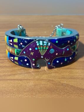 VTG Southwestern Handmade .925 Silver NightSky Bear Space Inlay Cuff Bracelet